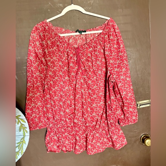 Lauren Ralph Lauren Tops - Lauren Ralph Lauren Jeans Co.Women's Peasant Top Shirt Muted Red Beige Print